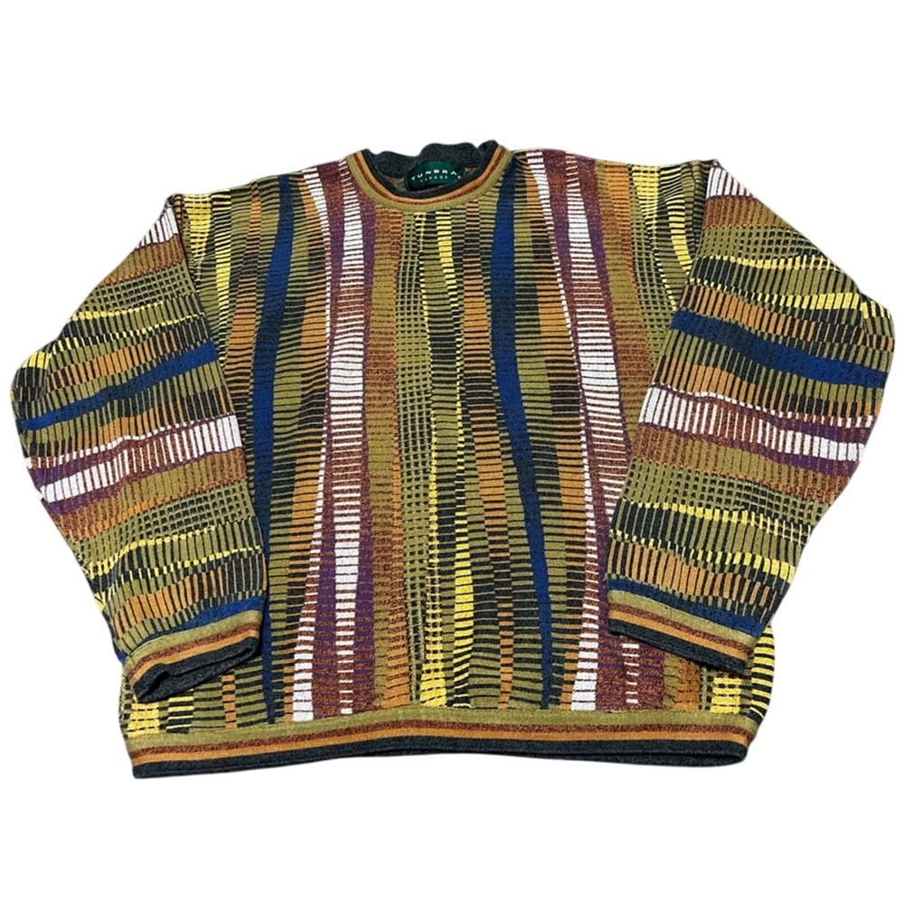 Tundra Vintage 90s Coogi Style Textured Sweater Multi Color Geometric Pattern M
